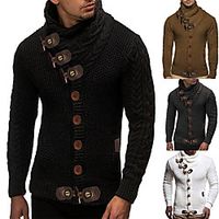 Men's Solid Colored Cardigan Long Sleeve Slim Regular Sweater Cardigans Turtleneck Fall Winter Sillver Gray Pearl White Navy / Weekend miniinthebox - thumbnail