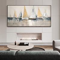 Abstract Sailboats Canvas painting hand painted Wall Art Nautical Oil Painting on Canvas handmade Modern Ocean painting Wall Art Large Seascape Sailboats Painting for Living Room hotel decoration Lightinthebox