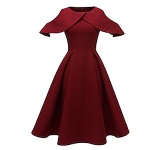 Women's Party Dress Homecoming Dress Wedding Guest Dress Midi Dress Wine Dark Blue Short Sleeve Pure Color Pleated Spring Fall Winter Crew Neck Fashion Winter Dress Wedding Guest Evening Party 2023 S Lightinthebox