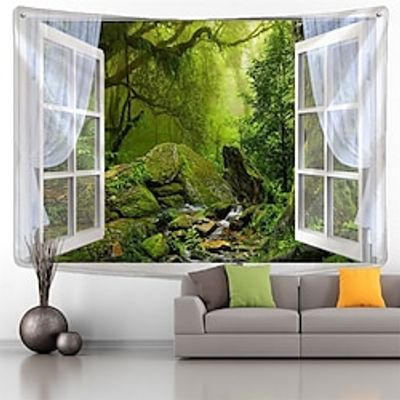 Forest Window Curtain Hanging Tapestry Wall Art Large Tapestry Mural Decor Photograph Backdrop Blanket Curtain Home Bedroom Living Room Decoration Lightinthebox
