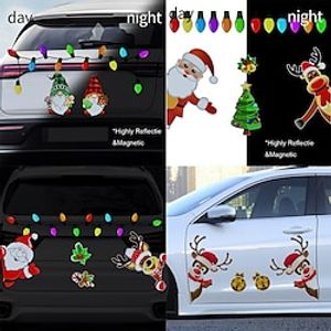 Christmas Light Bulb Magnetic Reflective Sticker Elderly Elk Dwarf Decoration Sticker Refrigerator Car Decoration Sticker miniinthebox