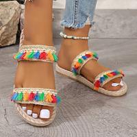 Women's Slippers Outdoor Slippers Daily Flat Heel Open Toe Casual Polyester Loafer Green Beige Lightinthebox - thumbnail