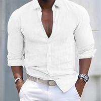 Men's Shirt Linen Shirt Summer Shirt Beach Shirt Cotton Linen Shirt White Cotton Shirt Black White Pink Long Sleeve Plain Turndown Spring Fall Hawaiian Holiday Clothing Apparel Button-Down Lightinthebox