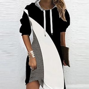 Women's Casual Dress Hoodie Dress Shift Dress Mini Dress Black Long Sleeve Geometric Print Winter Fall Spring Hooded Fashion Daily Date 2022 S M L XL XXL 3XL miniinthebox