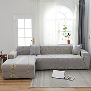 Light Grey Print Dustproof All-powerful Slipcovers Stretch L Shape Sofa Cover Super Soft Fabric Couch Cover Sofa Furniture Protector with One Free Boster Case Lightinthebox