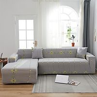 Light Grey Print Dustproof All-powerful Slipcovers Stretch L Shape Sofa Cover Super Soft Fabric Couch Cover Sofa Furniture Protector with One Free Boster Case Lightinthebox - thumbnail