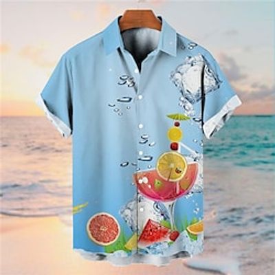 Men's Shirt Lemon Graphic Prints Ice cube Turndown Blue Purple 3D Print Street Daily Short Sleeves Button-Down Print Clothing Apparel Tropical Fashion Designer Hawaiian miniinthebox