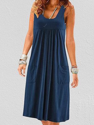 Sleeveless U Neck Pockets Casual Short Dress