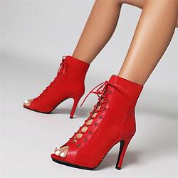 Women's Heels Sandals Boots Summer Boots Lace Up Boots Heel Boots Party Club Lace-up Stiletto Peep Toe Fashion Minimalism Faux Suede Lace-up Wine Almond Black Lightinthebox