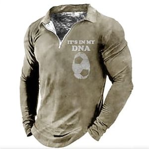 Men's Collar Polo Shirt Golf Shirt Letter Football Soccer Sports Turndown Khaki Gray 3D Print Outdoor Sports Long Sleeve Zipper Print Clothing Apparel Fashion Designer Casual Breathable Lightinthebox