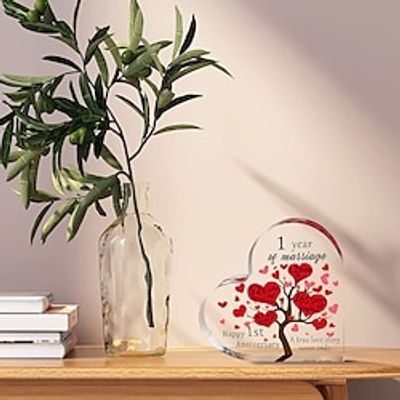 Acrylic Marriage Anniversary Gifts for Couple Happy Anniversary Wedding Clear Heart Paperweight Christmas Gifts Keepsake Wedding Decoration for Women Man Mom Dad Parents Lightinthebox