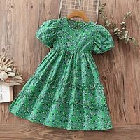 Kids Little Girls' Dress Floral A Line Dress School Daily Print Green Knee-length Short Sleeve Princess Beautiful Dresses Children's Day Spring Summer Regular Fit 1 PC 4-12 Years Lightinthebox - thumbnail