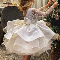 Princess Knee Length Flower Girl Dress Wedding Party Girls Cute Prom Dress Tulle with Bow(s) Elegant Fit 3-16 Years Lightinthebox - thumbnail