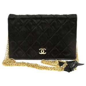 Black Satin Diamond Flap Multiple Chain Bag
