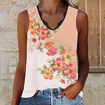 Women's Tank Top Yellow Pink Red Floral Abstract Lace Trims Print Sleeveless Casual Holiday Basic V Neck Regular Floral S miniinthebox Women's Tank Top Yellow Pink Red Floral Abstract Lace Trims Print Sleeveless Casual Holiday Basic V Neck Regular Floral S miniinthebox