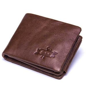 Men Trifold Cow Genuine Leather Short Wallet 4 Card Slot