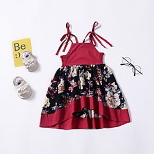 Toddler Little Girls' Dress Floral Print Red Knee-length Sleeveless Cute Dresses Summer Regular Fit 1-5 Years miniinthebox