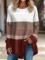 Women's Geometric Print Color Block Casual Long Sleeve Top