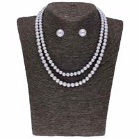 New Full Grey 2 String Pearls Necklace Set - JPNM-2526