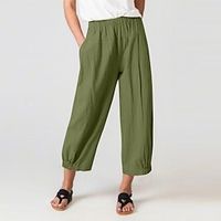 Women's Pants Trousers Linen Cotton Blend Plain Side Pockets Ankle-Length Casual Daily Going out Weekend Black Army Green S M Spring  Summer Lightinthebox