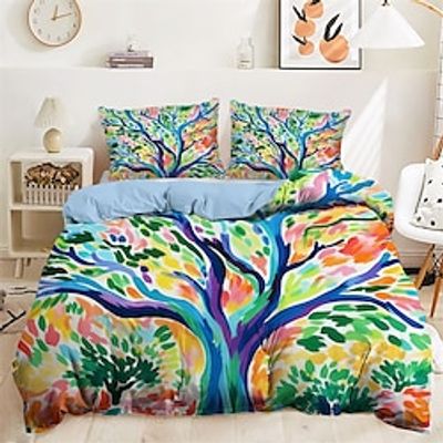 100% Cotton Duvet Cover Set Dopamine Color Tree Of Life Pattern Comforter Set Soft 3-Piece Luxury Bedding Set Home Decor Dusk Bedding Gift King Queen Full Size Lightinthebox