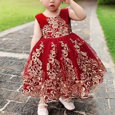 Toddler Girls' Party Dress Graphic Long Sleeve Outdoor Sequins Active Cotton Midi Party Dress Spring Fall Winter 3-7 Years Rose Red-comes with own skirt support Light Green Pink Lightinthebox
