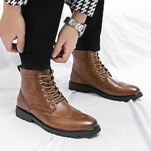 Men's Boots Brogue Dress Shoes Vintage Business Wedding Party  Evening PU Warm Slip Resistant Booties  Ankle Boots Lace-up Black Brown Fall Winter Lightinthebox