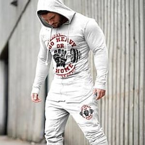 Men's Tracksuit Hoodies Set Graphic Patterned Letter 2 Piece Print Sports  Outdoor Casual Sports 3D Print Sportswear Basic Essential Hoodies Sweatshirts  White Black Gray Lightinthebox