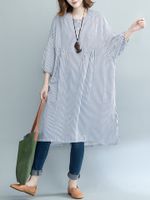 Striped Pockets Bat Sleeve Loose Dress