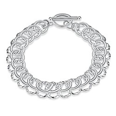 nabtyjc sterling silver 2 layers twisted link chain bracelet with diamond cut and hight polish loops,toggle button 8(21cm) miniinthebox