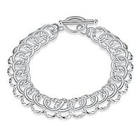 nabtyjc sterling silver 2 layers twisted link chain bracelet with diamond cut and hight polish loops,toggle button 8(21cm) miniinthebox - thumbnail
