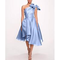 A-Line Cocktail Dresses Elegant Dress Formal Wedding Tea Length Sleeveless One Shoulder Satin with Ruched Slit 2024 Lightinthebox