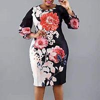 Women's Plus Size Sheath Dress Floral Round Neck Print 34 Length Sleeve Spring Summer Casual Knee Length Dress Causal Daily Dress Lightinthebox - thumbnail