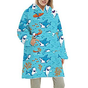 Women's Home Polyester Hooded Suits Long Sleeve Print Winter Animal One-Size Blue Lightinthebox