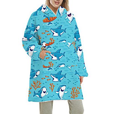 Women's Home Polyester Hooded Suits Long Sleeve Print Winter Animal One-Size Blue Lightinthebox