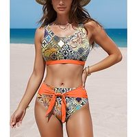 Women's Swimwear Bikini Normal Swimsuit 2 Piece Printing Graphic Blue Purple Orange Green Bathing Suits Sports Beach Wear Holiday Lightinthebox - thumbnail