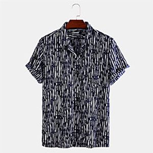 Men's Shirt Other Prints Striped Button-Down Print Short Sleeve Daily Tops Casual Blue miniinthebox