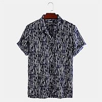 Men's Shirt Other Prints Striped Button-Down Print Short Sleeve Daily Tops Casual Blue miniinthebox - thumbnail