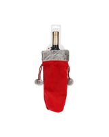 Koopman Xmas Bottle Bag Brown Fake Fur Red