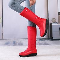 Women's Boots Platform Boots Snow Boots Plus Size Daily Knee High Boots Winter Flat Heel Wedge Heel Round Toe Plush Casual Comfort PU Loafer Solid Color Black White Red miniinthebox - thumbnail