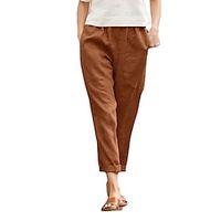 Women's Pants Trousers Linen Cotton Blend Plain Side Pockets Ankle-Length Casual Daily Going out Weekend Army Green Dark Blue S M Spring  Summer Lightinthebox