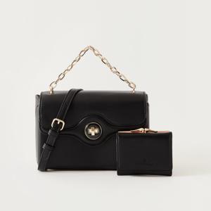 Chrisbella Solid Crossbody Bag with Detachable Strap and Flap Wallet