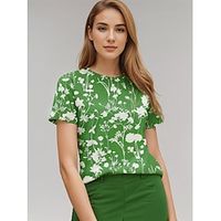 Women's T shirt Tee Floral Casual Holiday Green Print Short Sleeve Fashion Crew Neck Regular Fit Summer Lightinthebox