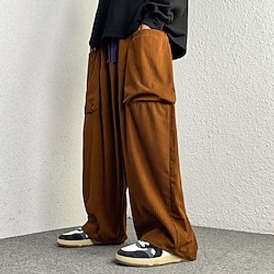 Men's Sweatpants Joggers Wide Leg Sweatpants Corduroy Pants Pocket Drawstring Elastic Waist Plain Comfort Breathable Outdoor Daily Going out Fashion Casual Black Brown miniinthebox