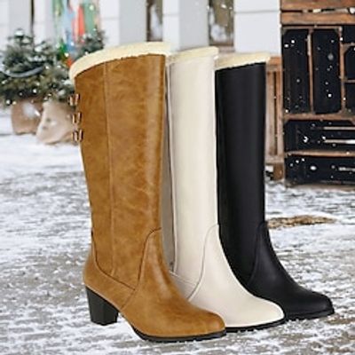 Women's Boots Snow Boots Plus Size Heel Boots Party Outdoor Daily Solid Color Fleece Lined Knee High Boots Winter Block Heel Round Toe Vintage Fashion Plush Faux Leather Lace-up Black White Brown miniinthebox Women's Boots Snow Boots Plus Size Heel Boots Party Outdoor Daily Solid Color Fleece Lined Knee High Boots Winter Block Heel Round Toe Vintage Fashion Plush Faux Leather Lace-up Black White Brown miniinthebox