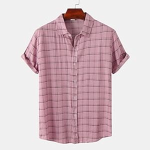 Men's Shirt Button Up Shirt Casual Shirt Black White Yellow Pink Short Sleeve Plaid  Check Turndown Street Daily Clothing Apparel Stylish Casual Classic Lightinthebox