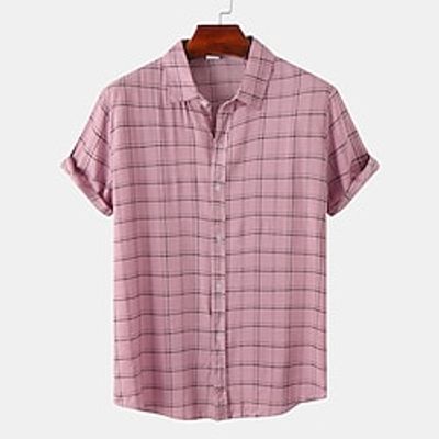 Men's Shirt Button Up Shirt Casual Shirt Black White Yellow Pink Short Sleeve Plaid  Check Turndown Street Daily Clothing Apparel Stylish Casual Classic Lightinthebox