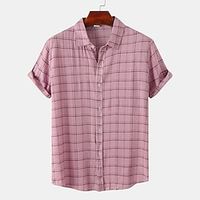 Men's Shirt Button Up Shirt Casual Shirt Black White Yellow Pink Short Sleeve Plaid  Check Turndown Street Daily Clothing Apparel Stylish Casual Classic Lightinthebox - thumbnail
