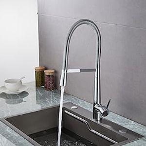 Kitchen Faucet Pull Down Sink Mixer Taps, High Arc Spring Vessel Brass Taps, Single Handle Swivel Spout 2 Mode with Hot and Cold Water Hose miniinthebox