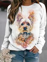 Ladies Partial Print Casual Crew Neck Sweatshirt